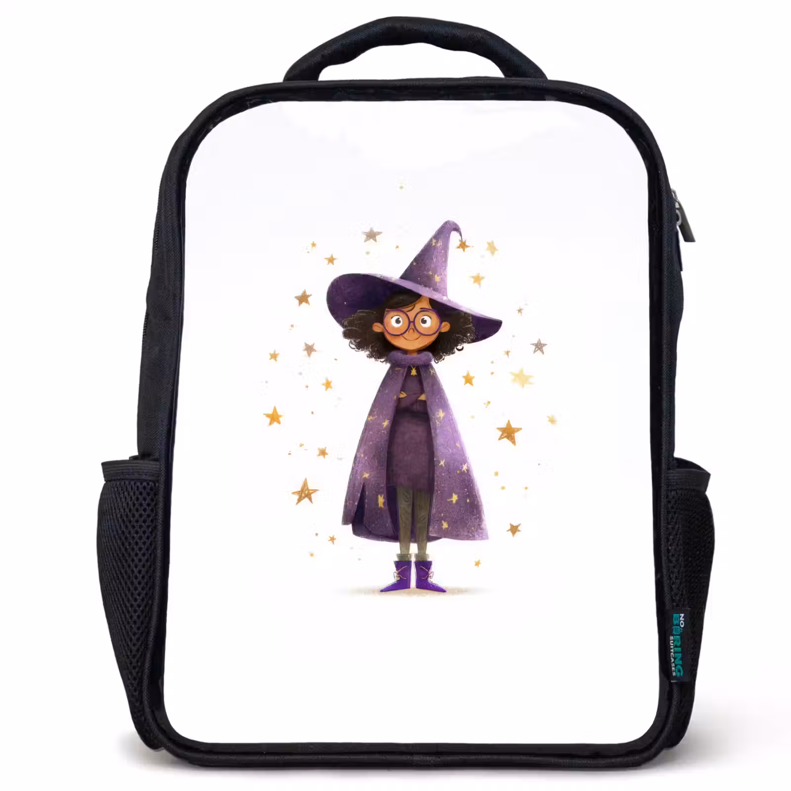 Kids backpack - Black - Magic apprentice with purple cloak and star hat — 1