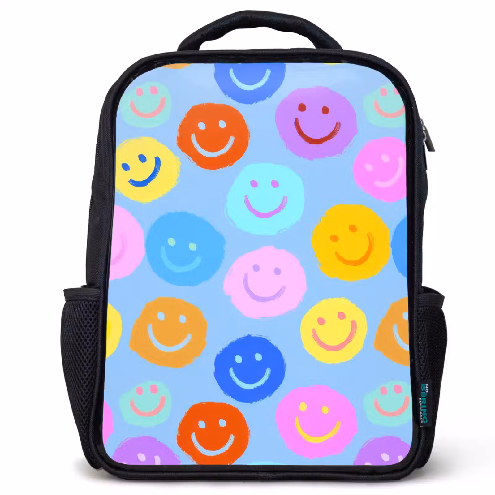 Kids backpack - Black - Painted smileycollage on light blue — 1