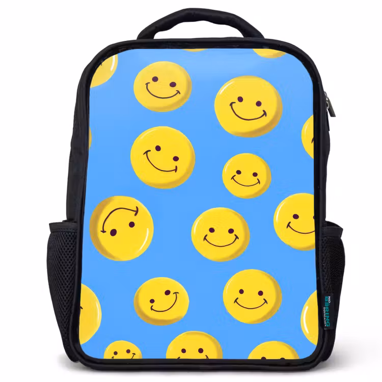 Kids backpack - Black - Cheerful smiley rain on blue background — 1