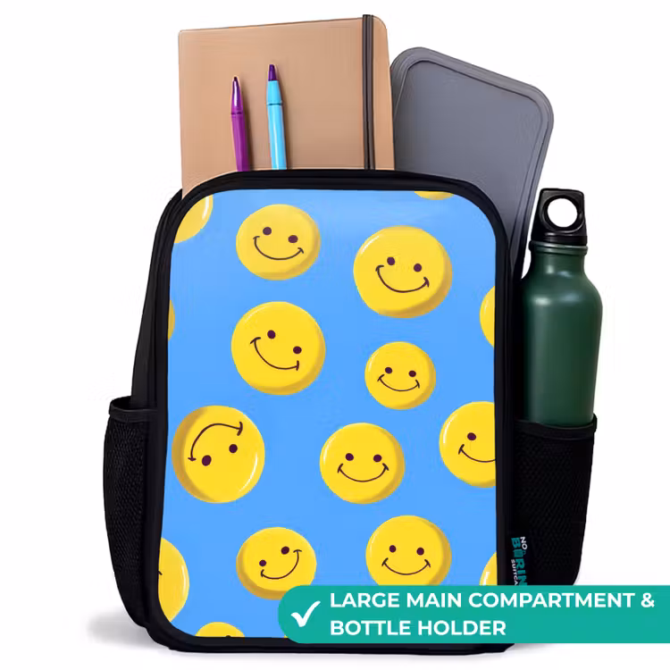 Kids backpack - Black - Cheerful smiley rain on blue background — 10