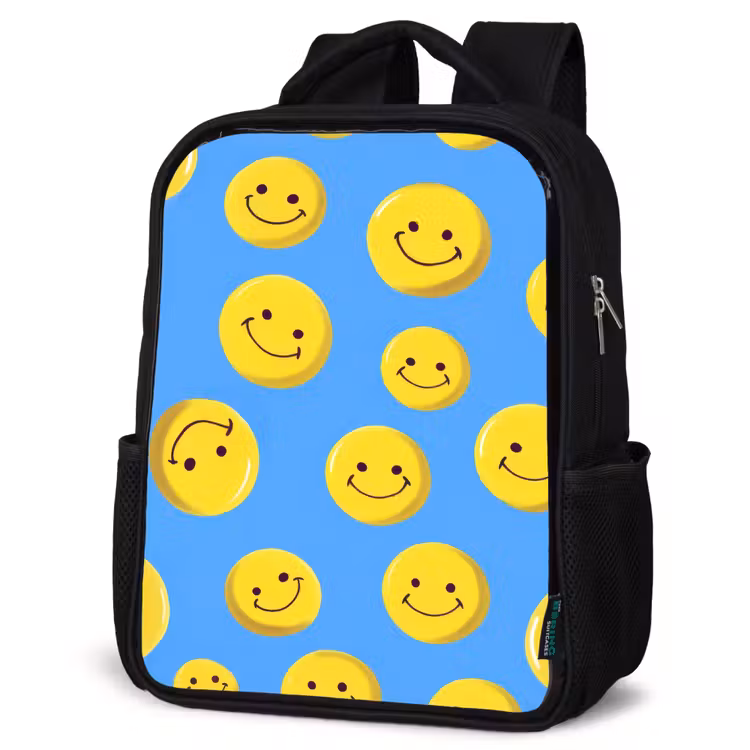 Kids backpack - Black - Cheerful smiley rain on blue background — 6