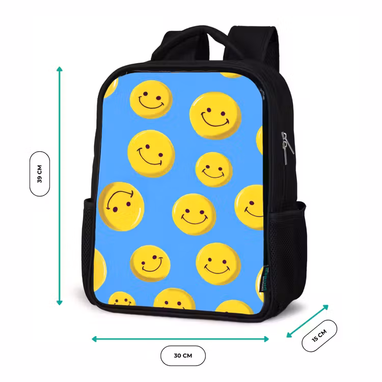 Kids backpack - Black - Cheerful smiley rain on blue background — 8
