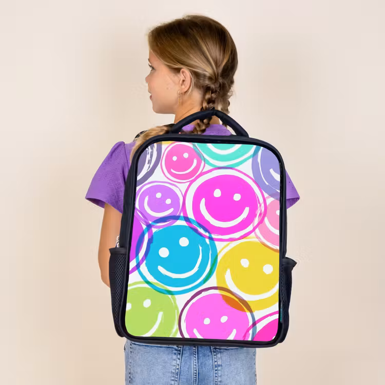 Kids backpack - Black - Colorful explosion of smiles on white canvas — 4