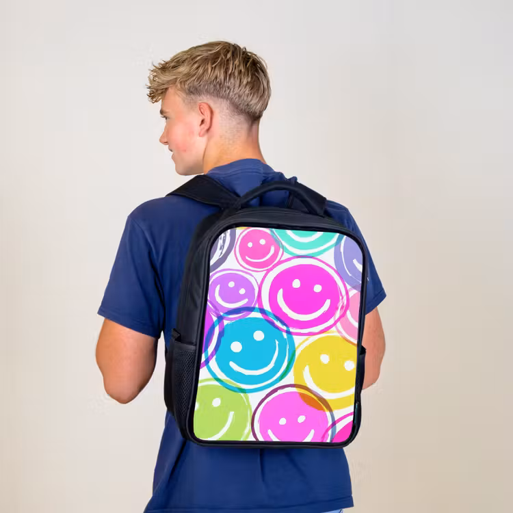 Kids backpack - Black - Colorful explosion of smiles on white canvas — 5