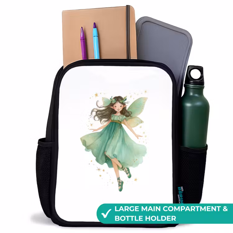 Kids backpack - Black - Dancing forest fairy in emerald green — 10