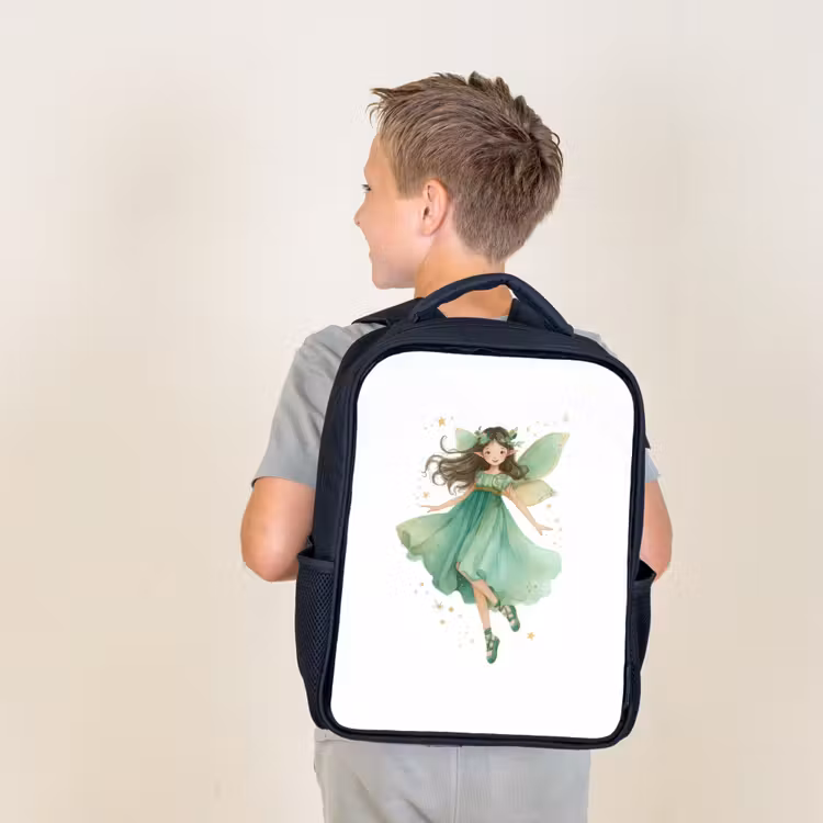 Kids backpack - Black - Dancing forest fairy in emerald green — 2
