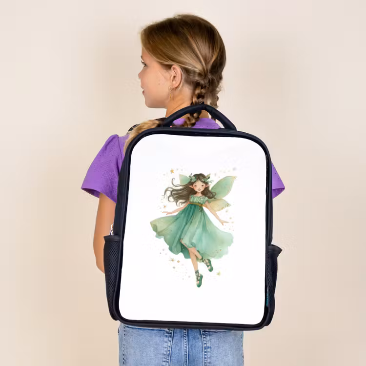 Kids backpack - Black - Dancing forest fairy in emerald green — 4