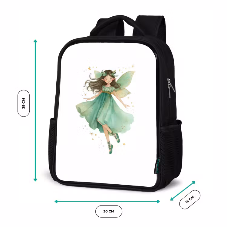 Kids backpack - Black - Dancing forest fairy in emerald green — 8