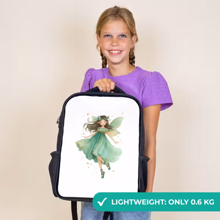 Kids backpack - Black - Dancing forest fairy in emerald green — 9