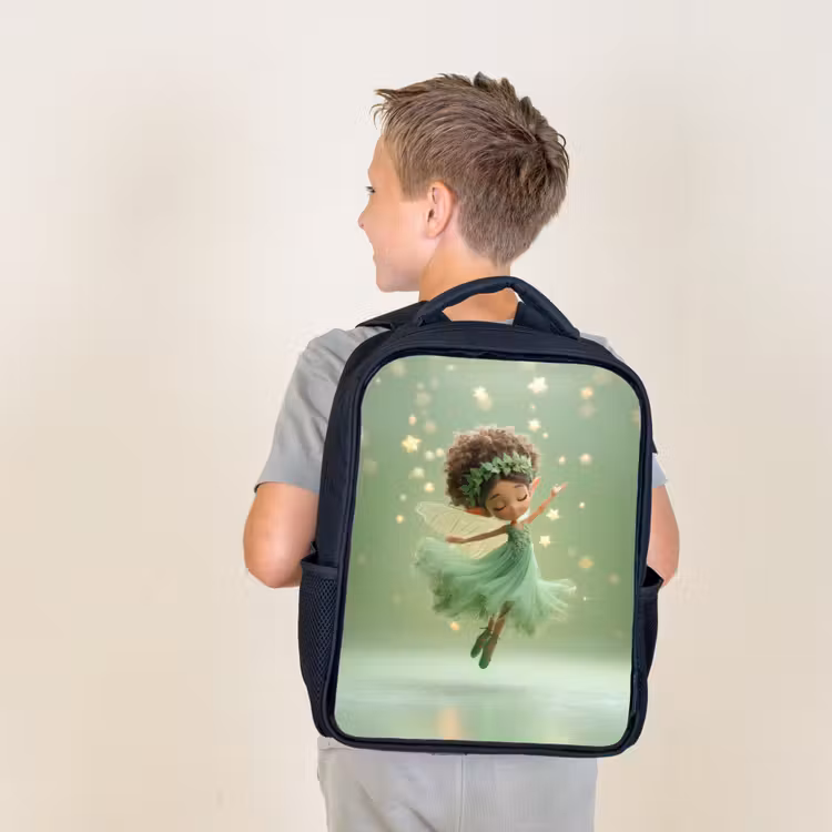 Kids backpack - Black - Dancing nature fairy in floating starry splendor — 2