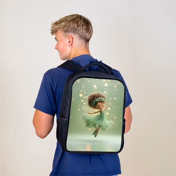 Kids backpack - Black - Dancing nature fairy in floating starry splendor — 5
