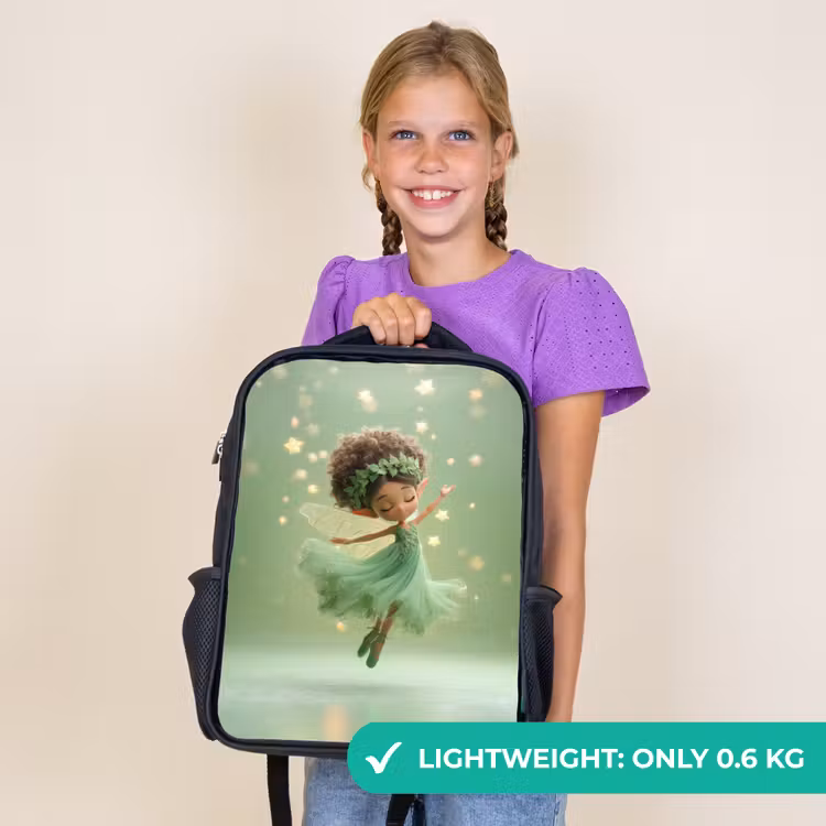 Kids backpack - Black - Dancing nature fairy in floating starry splendor — 9
