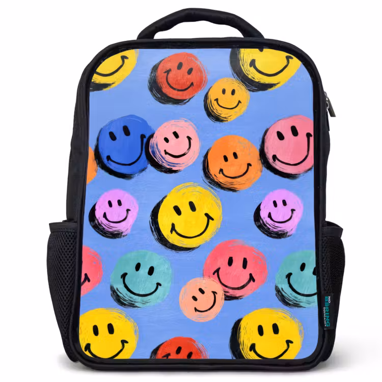 Kids backpack - Black - Drawn smiley doodles with bright brush strokes — 1