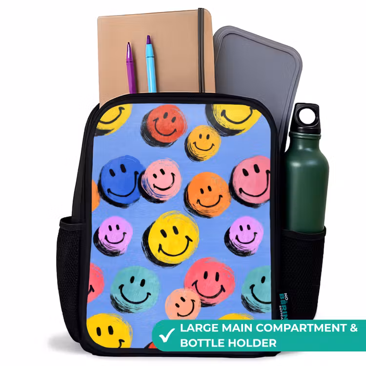 Kids backpack - Black - Drawn smiley doodles with bright brush strokes — 10
