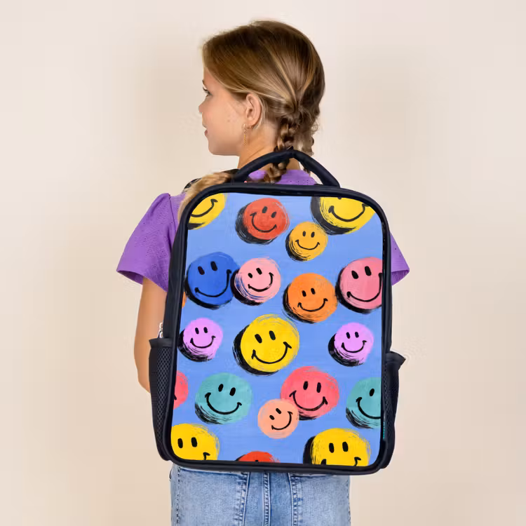 Kids backpack - Black - Drawn smiley doodles with bright brush strokes — 4