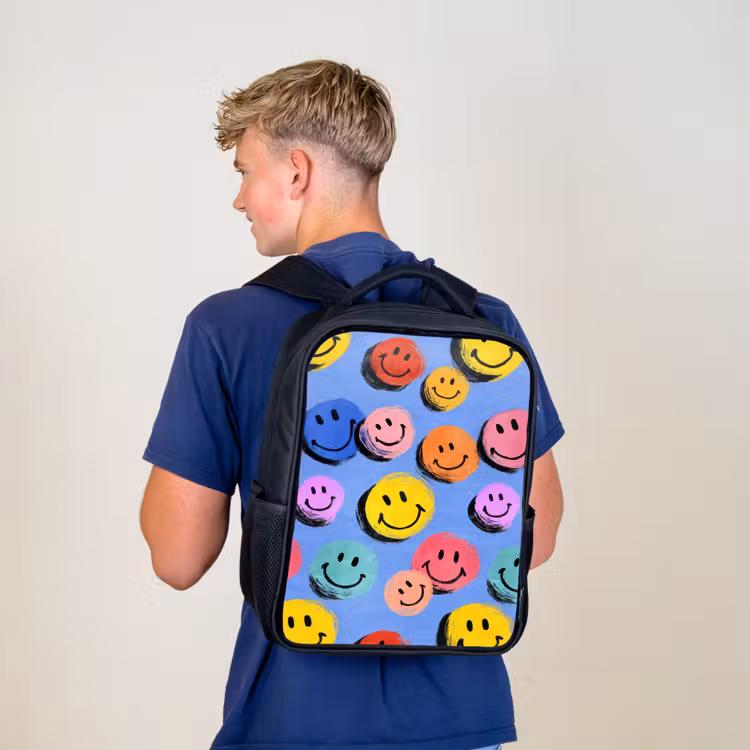 Kids backpack - Black - Drawn smiley doodles with bright brush strokes — 5