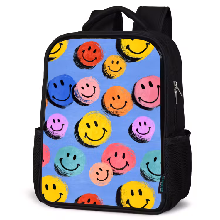 Kids backpack - Black - Drawn smiley doodles with bright brush strokes — 6