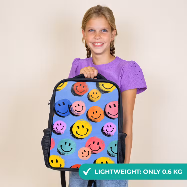Kids backpack - Black - Drawn smiley doodles with bright brush strokes — 9