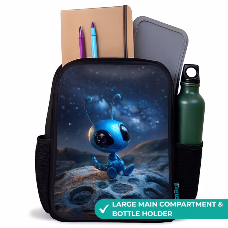 Kids backpack - Black - Dreamy blue space creature under a starry sky — 10