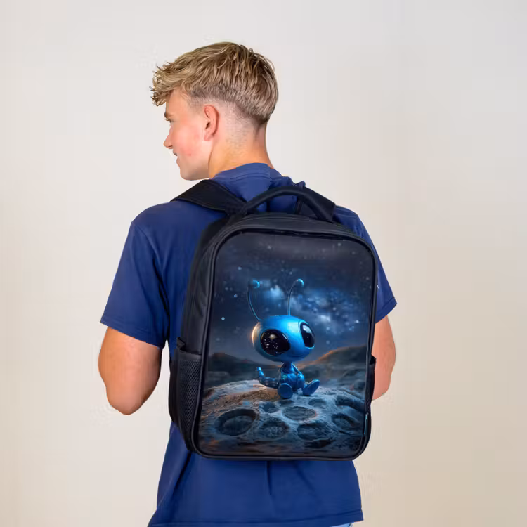 Kids backpack - Black - Dreamy blue space creature under a starry sky — 5