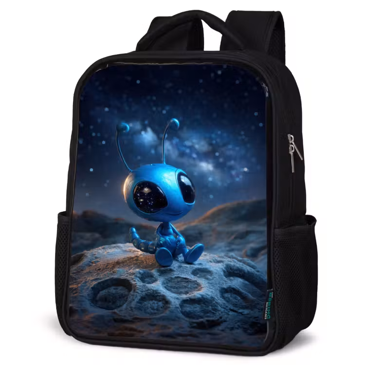 Kids backpack - Black - Dreamy blue space creature under a starry sky — 6