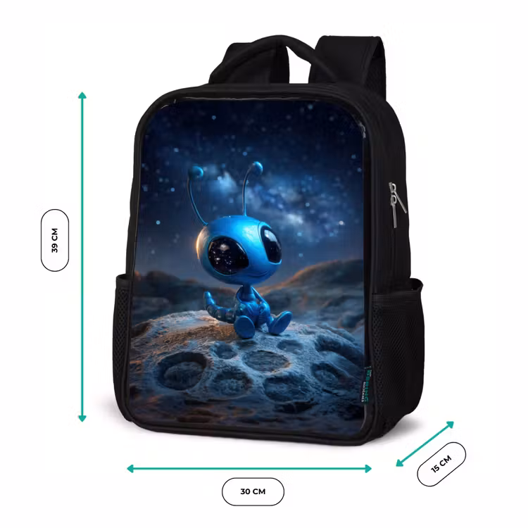 Kids backpack - Black - Dreamy blue space creature under a starry sky — 8