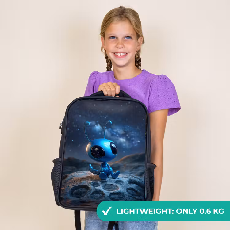 Kids backpack - Black - Dreamy blue space creature under a starry sky — 9