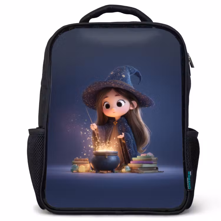 Kids backpack - Black - Evening brew of a young sorceress in star cloak — 1