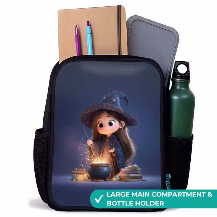 Kids backpack - Black - Evening brew of a young sorceress in star cloak — 10
