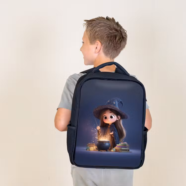 Kids backpack - Black - Evening brew of a young sorceress in star cloak — 2