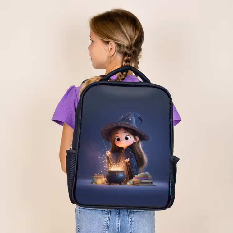 Kids backpack - Black - Evening brew of a young sorceress in star cloak — 4