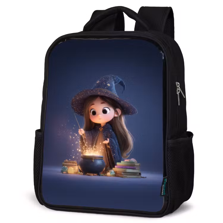 Kids backpack - Black - Evening brew of a young sorceress in star cloak — 6