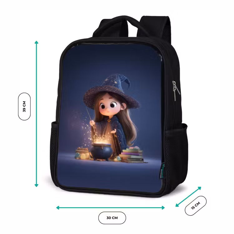 Kids backpack - Black - Evening brew of a young sorceress in star cloak — 8
