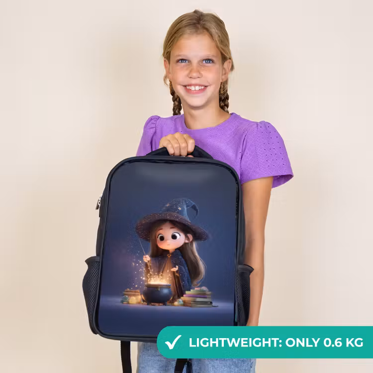 Kids backpack - Black - Evening brew of a young sorceress in star cloak — 9
