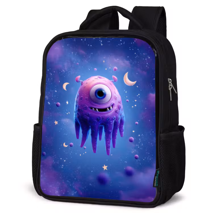 Kids backpack - Black - Floating drop-shaped space creature with moon eyes — 6