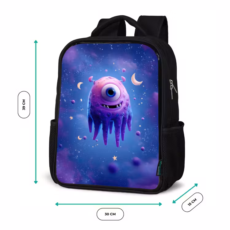 Kids backpack - Black - Floating drop-shaped space creature with moon eyes — 8
