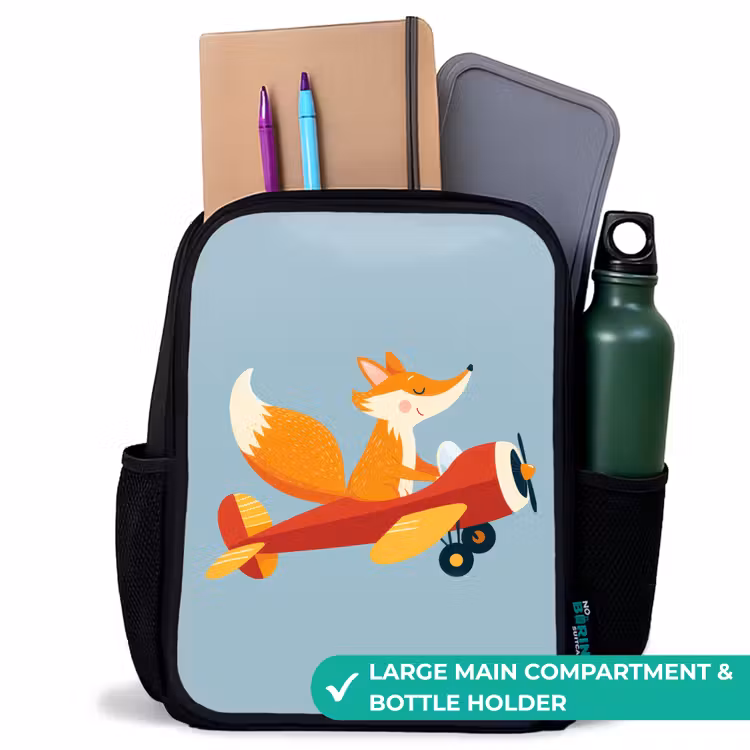 Kids backpack - Black - Fox - Airplane - Blue — 10