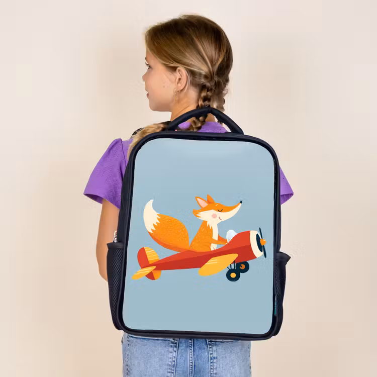 Kids backpack - Black - Fox - Airplane - Blue — 4