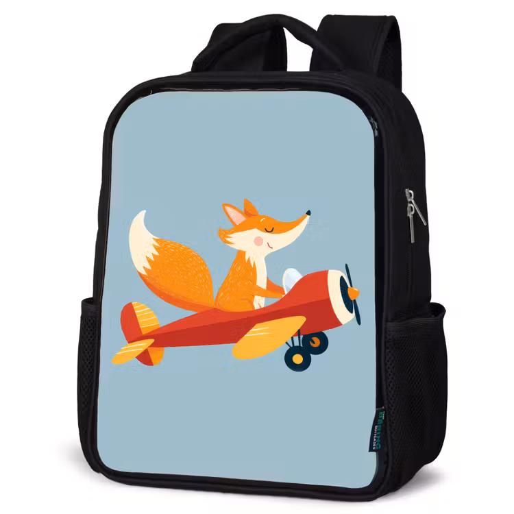 Kids backpack - Black - Fox - Airplane - Blue — 6