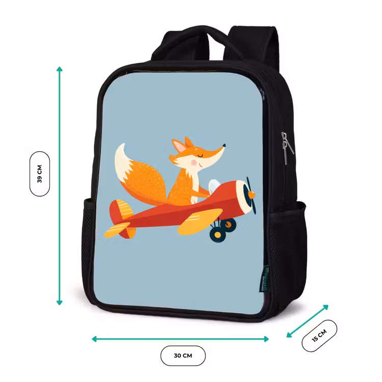 Kids backpack - Black - Fox - Airplane - Blue — 8