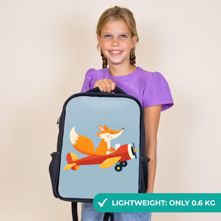 Kids backpack - Black - Fox - Airplane - Blue — 9