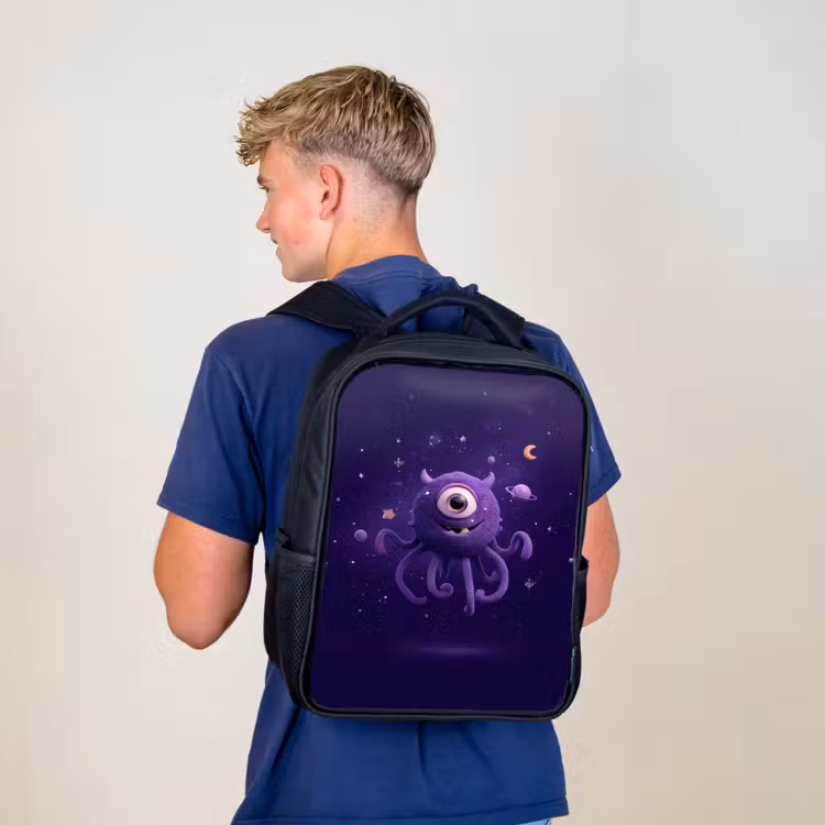 Kids backpack - Black - Friendly one-eyed space creature in purple — 5