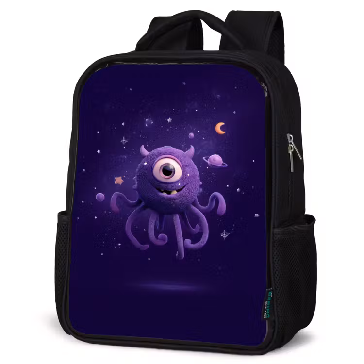 Kids backpack - Black - Friendly one-eyed space creature in purple — 6