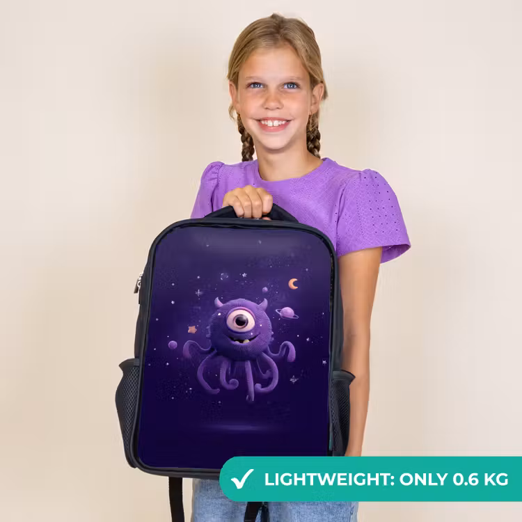 Kids backpack - Black - Friendly one-eyed space creature in purple — 9