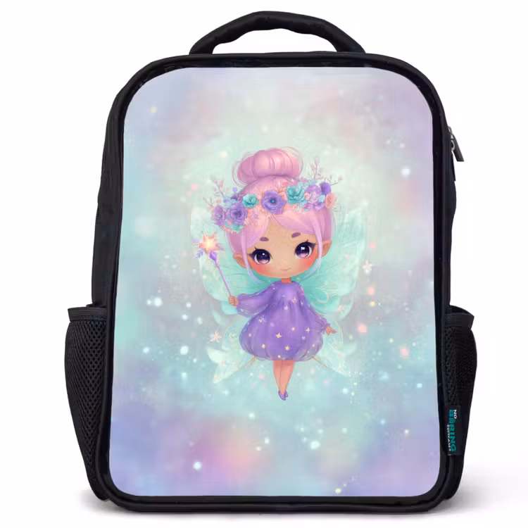 Kids backpack - Black - Glinster fairy with flower crown and star dress — 1