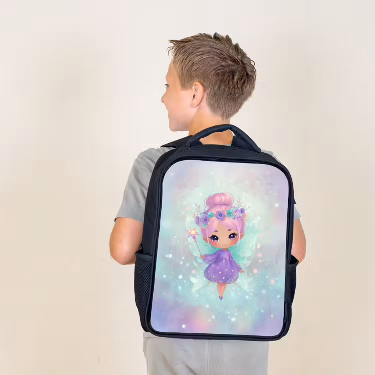 Kids backpack - Black - Glinster fairy with flower crown and star dress — 2