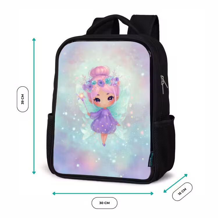 Kids backpack - Black - Glinster fairy with flower crown and star dress — 8