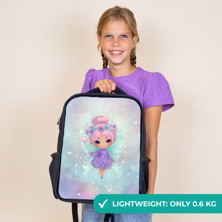 Kids backpack - Black - Glinster fairy with flower crown and star dress — 9