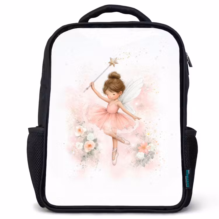 Kids backpack - Black - Light flower fairy in pink tutu with wand — 1