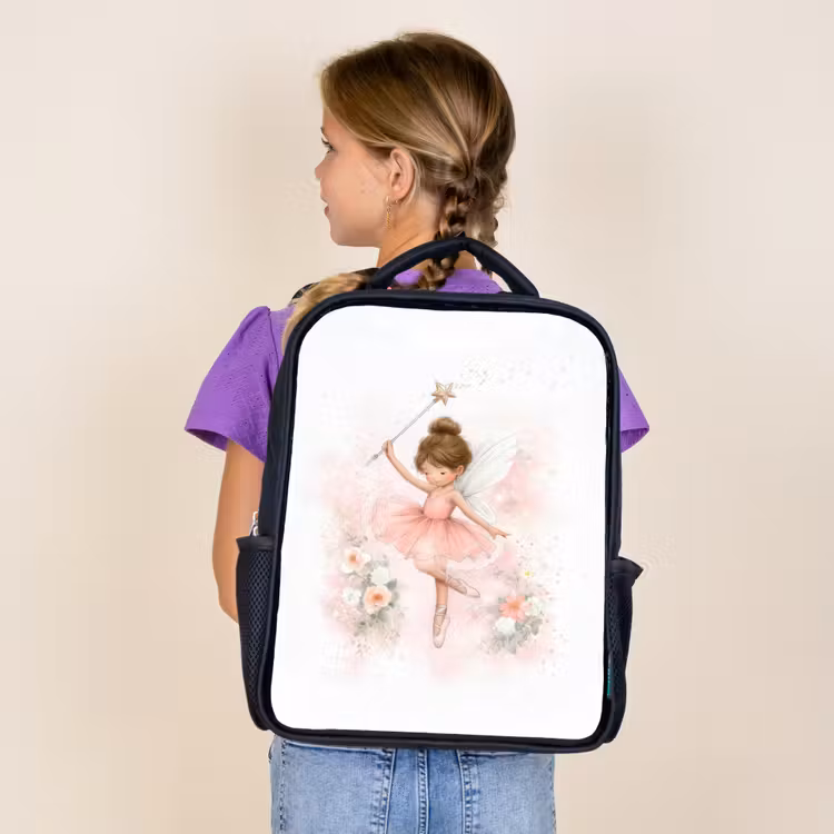 Kids backpack - Black - Light flower fairy in pink tutu with wand — 4